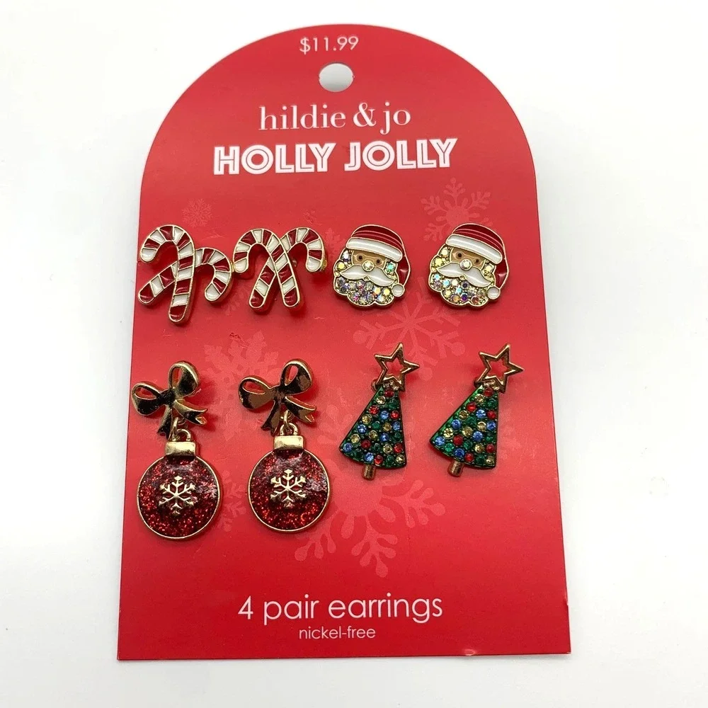 Christmas Earrings Lot 6‎ Pairs Mickey Peppermint Candy Cane Santa Tree